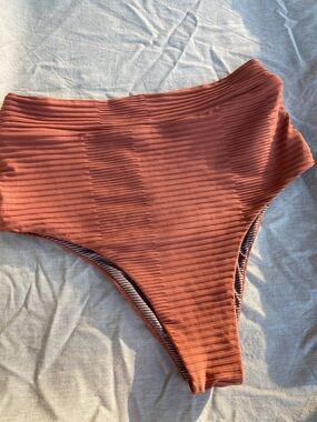 Acacia dual rib high rise cheeky swim bottom terracotta clay L